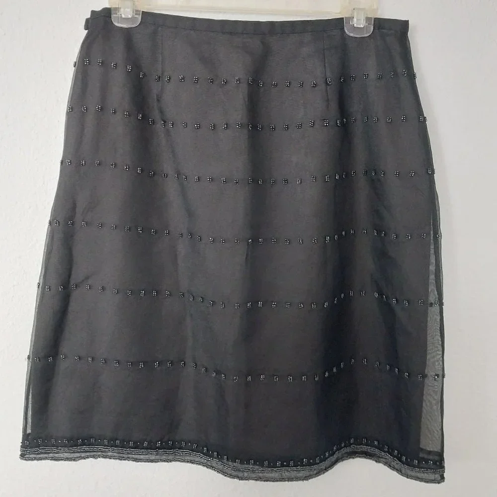 J. Crew Black Silk Mini Skirt with Black Beading Detail - Picture 2 of 8